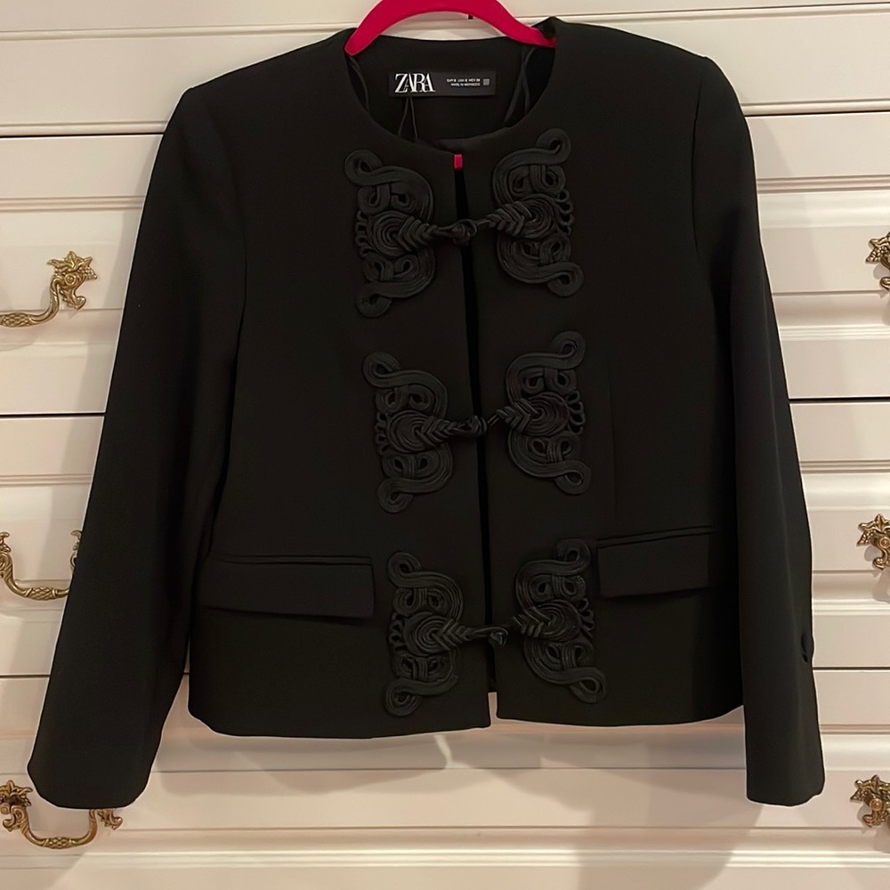 Never been worn Zara black jacket with frog closures size small